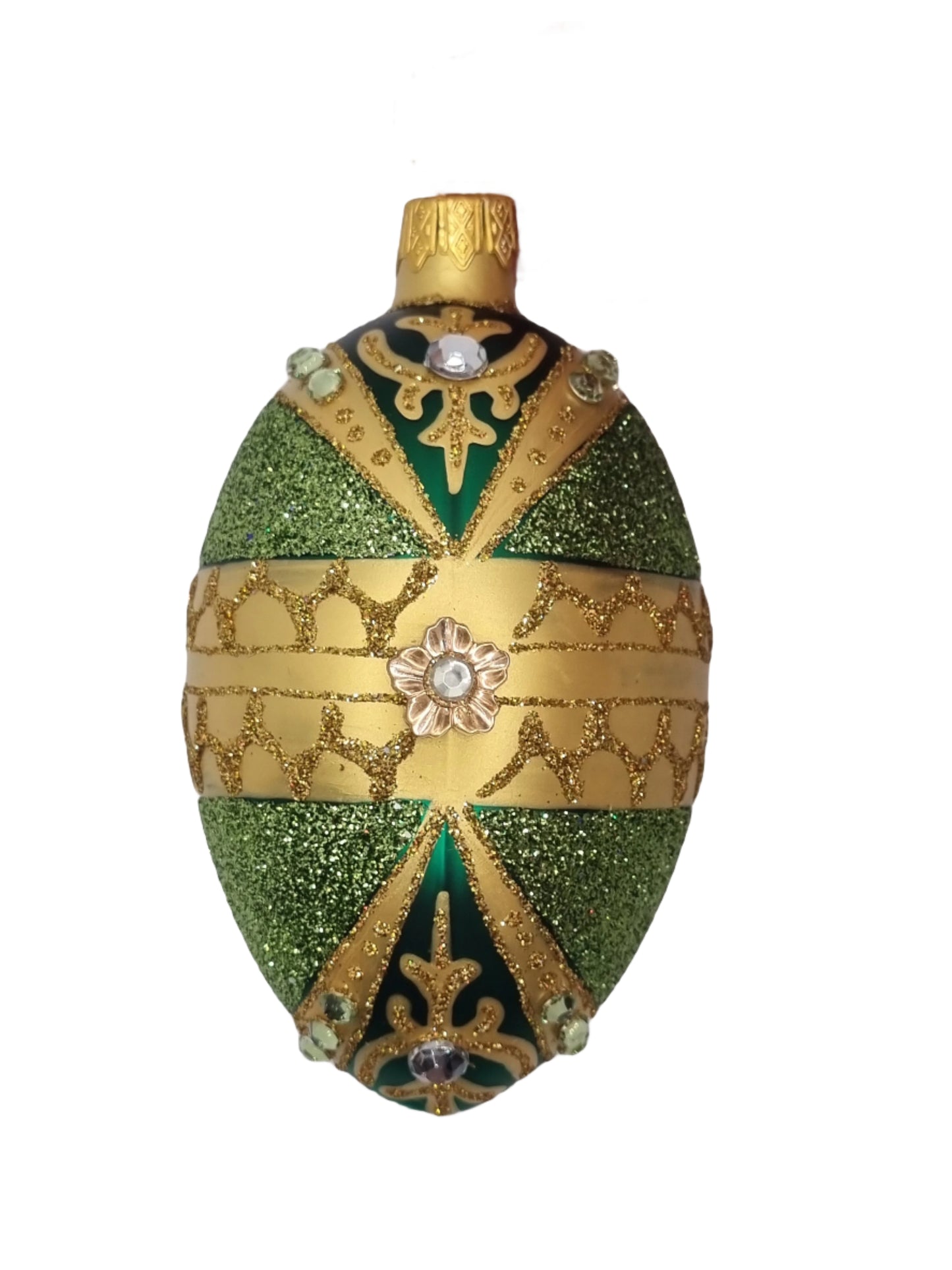 European Glass Christmas ornament of a Glass Eggs | Green Faberge Style Easter Eggs (S)