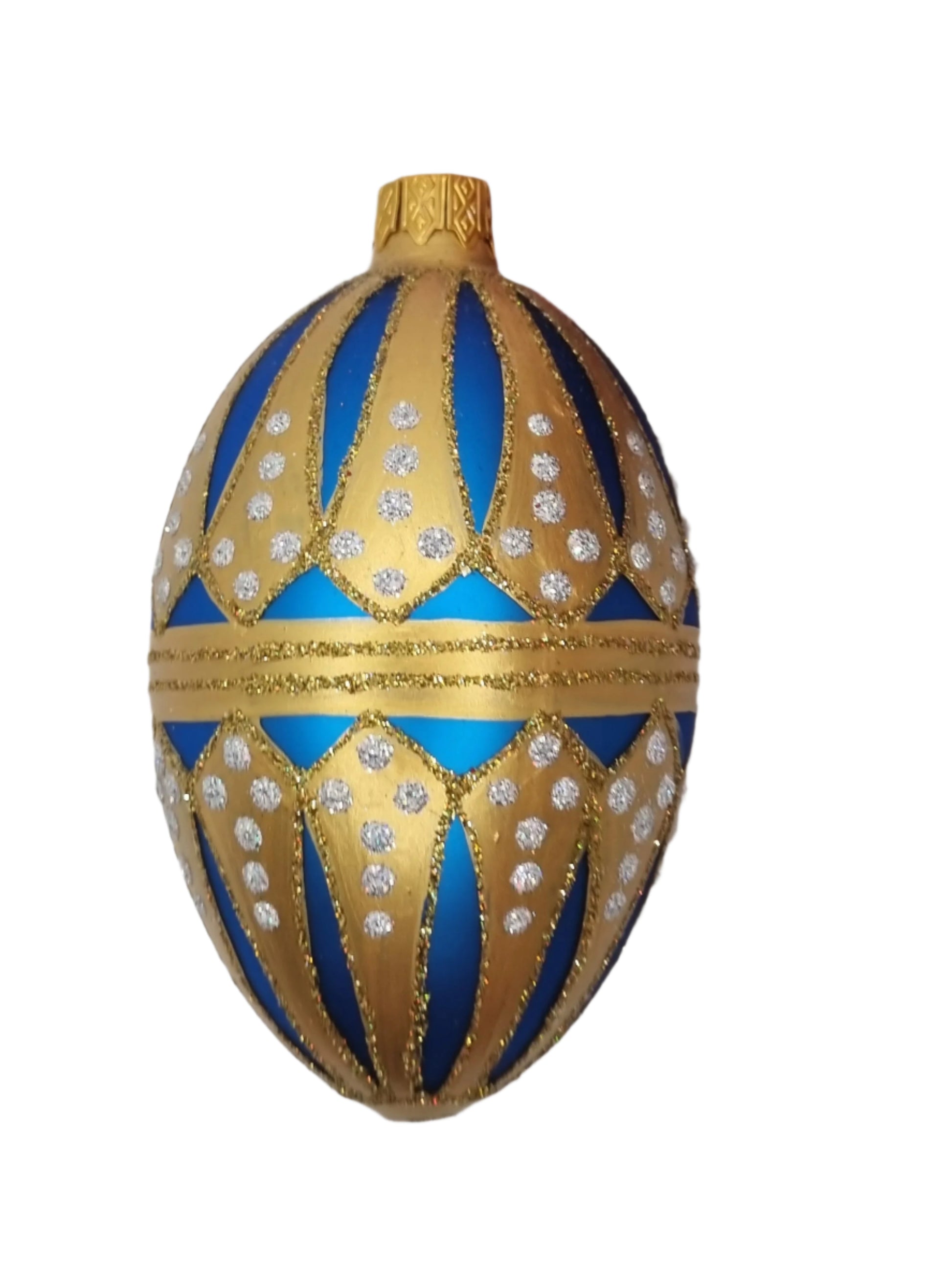 European Glass Christmas ornament of a Glass Eggs | Blue Faberge Style Easter Eggs (R)