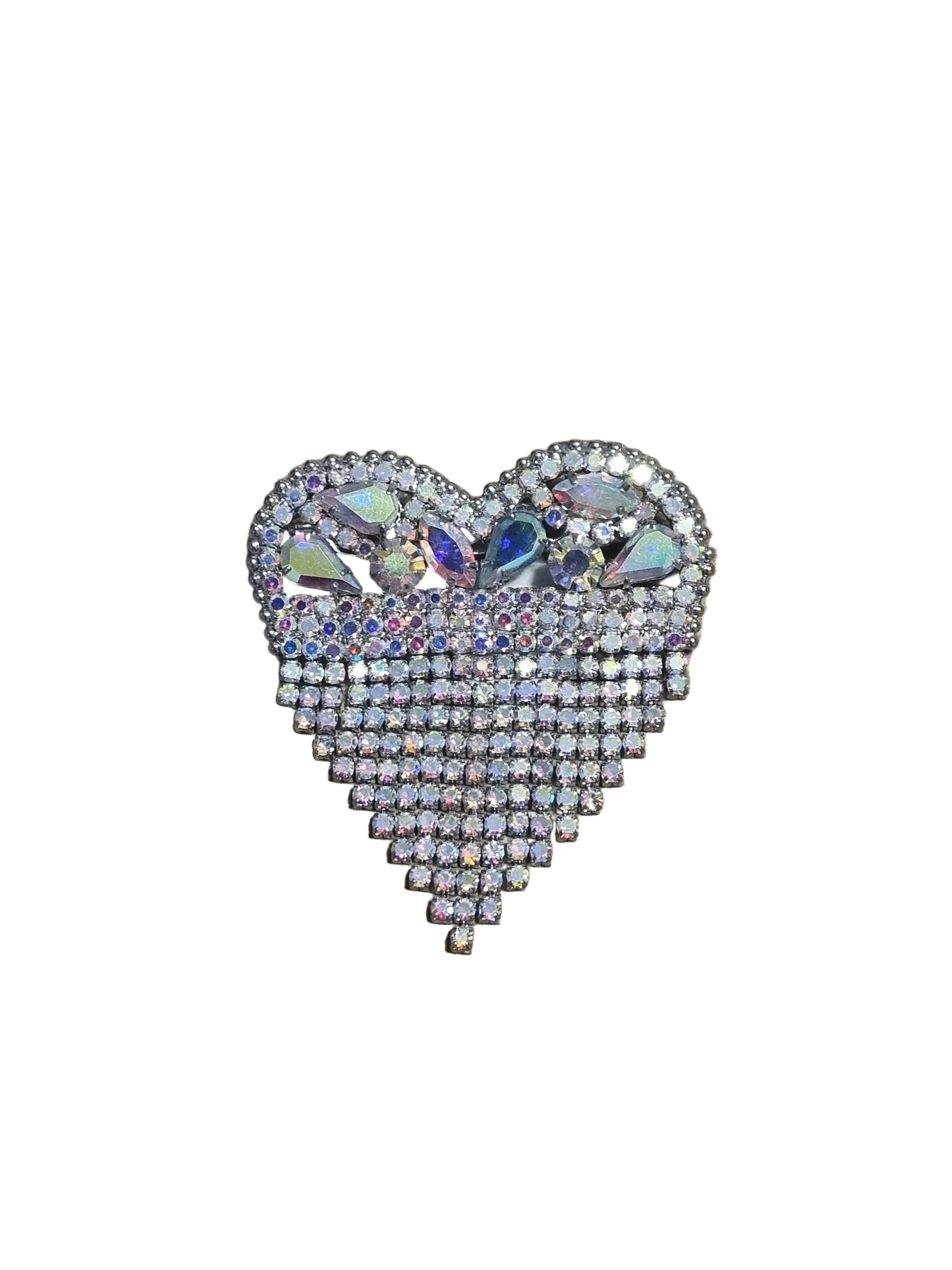 Decorative heart-shaped brooch with rhinestones 
