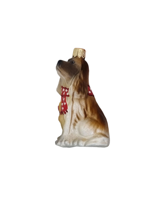 European Glass Christmas ornament of a Dog | Spaniel with Scarf (P)
