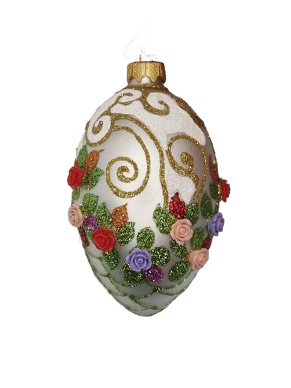 European Glass Christmas ornament of a Glass Eggs | White Faberge Style Easter Eggs (S)